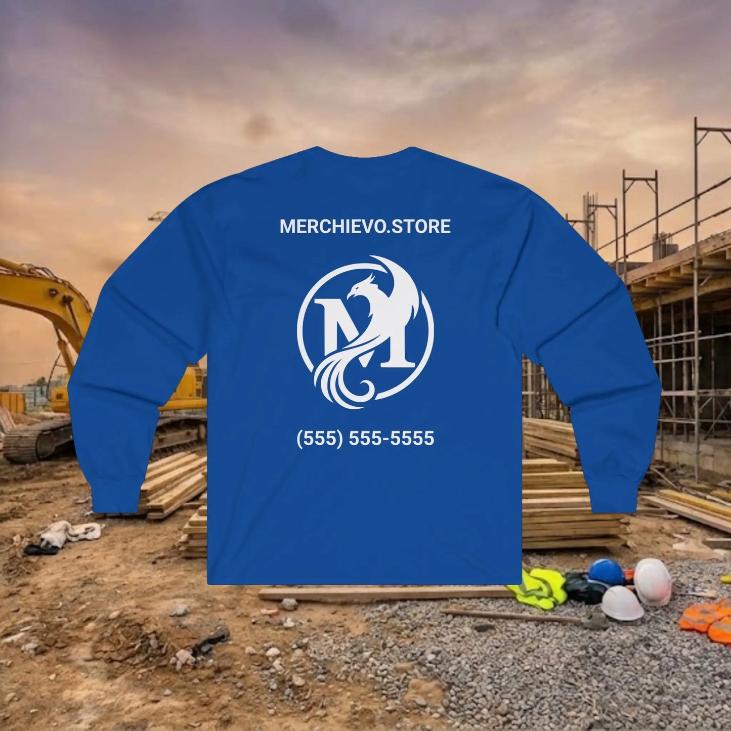 Custom Workwear Long Sleeve T-Shirt - Center Chest Logo & Crew Name (Ultra Cotton)