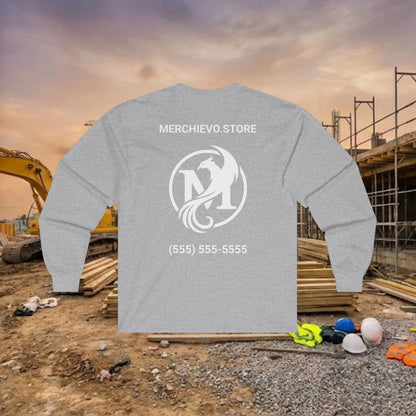 Custom Workwear Long Sleeve T-Shirt - Center Chest Logo & Crew Name (Ultra Cotton)