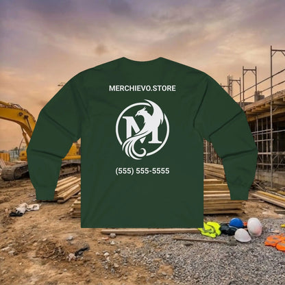Custom Workwear Long Sleeve T-Shirt - Center Chest Logo & Crew Name (Ultra Cotton)