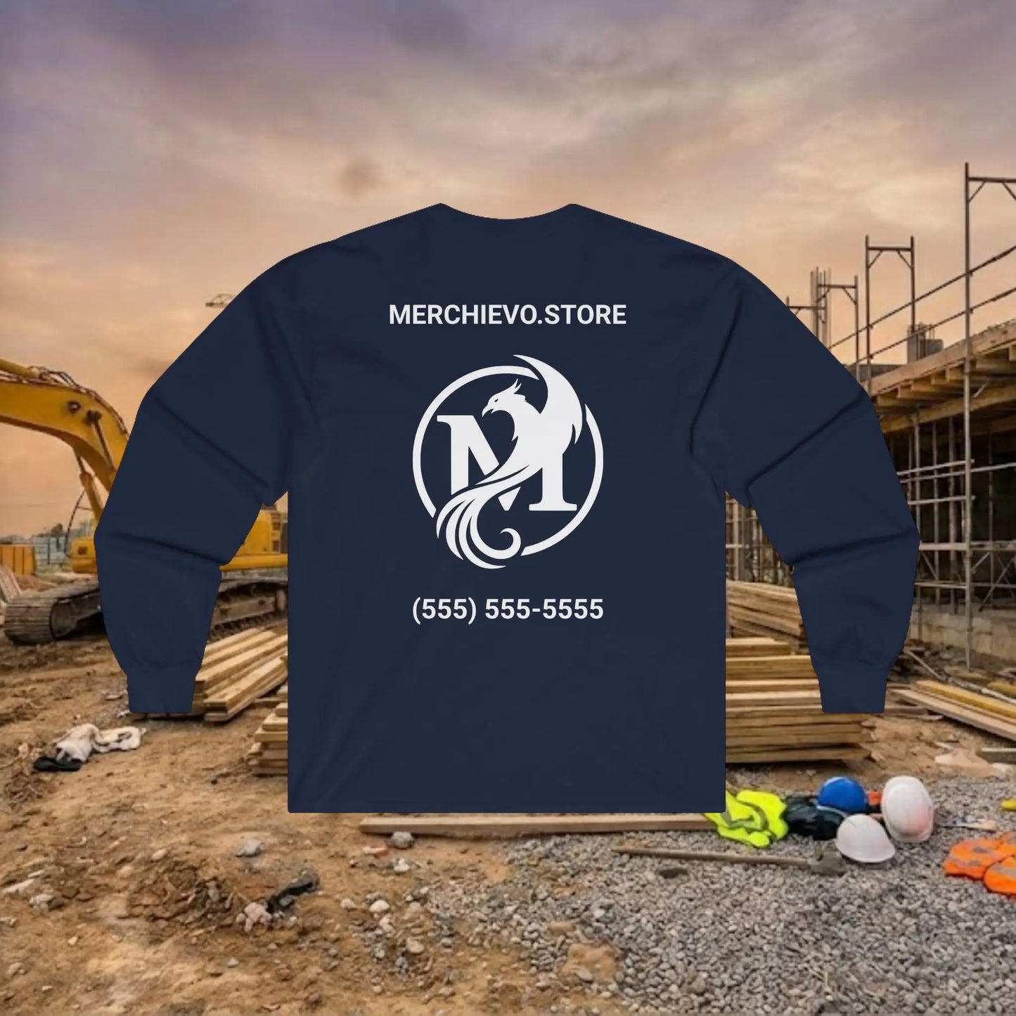 Custom Workwear Long Sleeve T-Shirt - Center Chest Logo & Crew Name (Ultra Cotton)