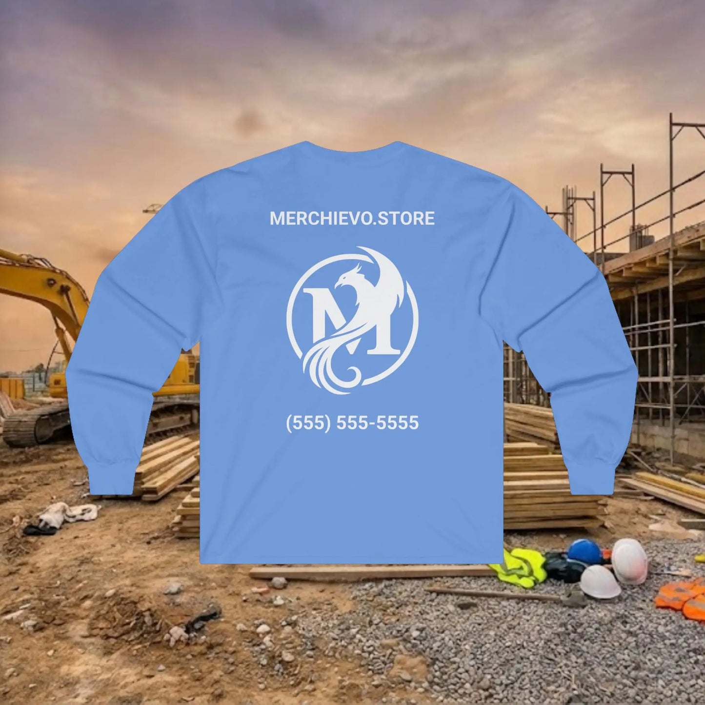 Custom Workwear Long Sleeve T-Shirt - Center Chest Logo & Crew Name (Ultra Cotton)
