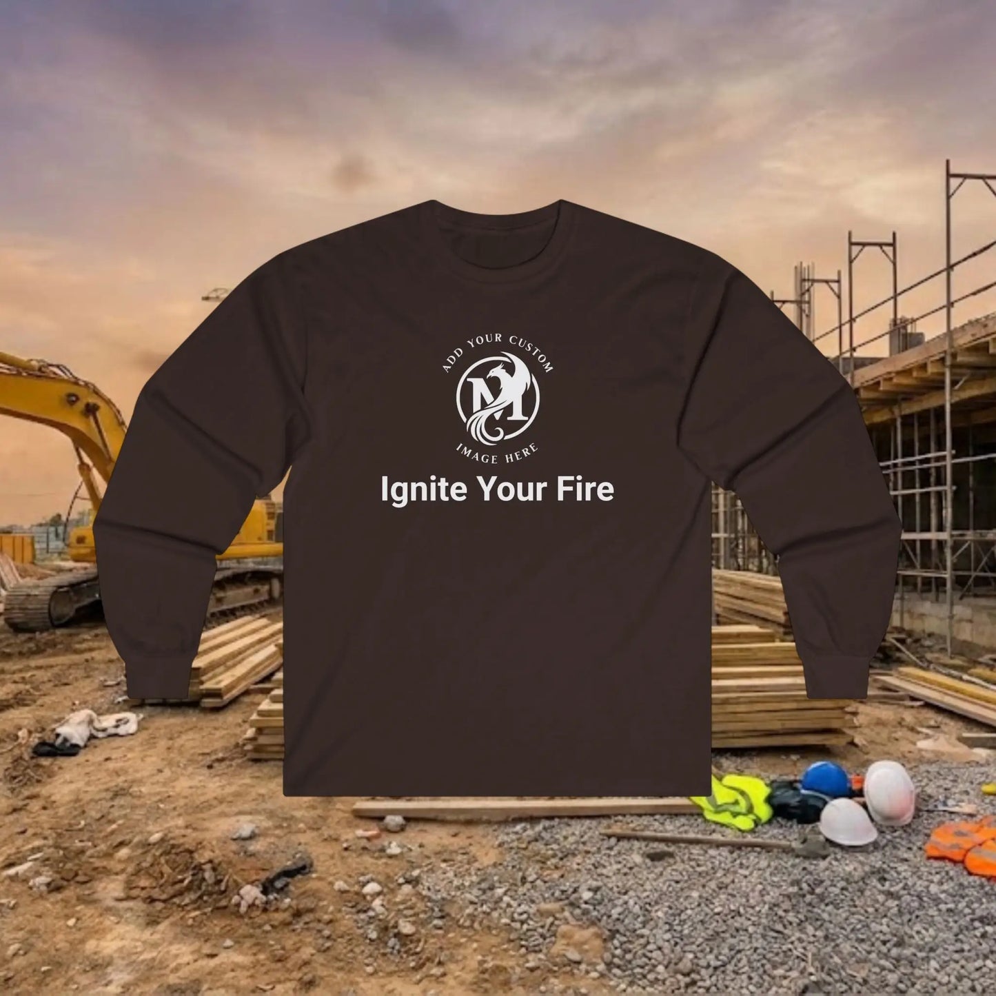 Custom Workwear Long Sleeve T-Shirt - Center Chest Logo & Crew Name (Ultra Cotton)