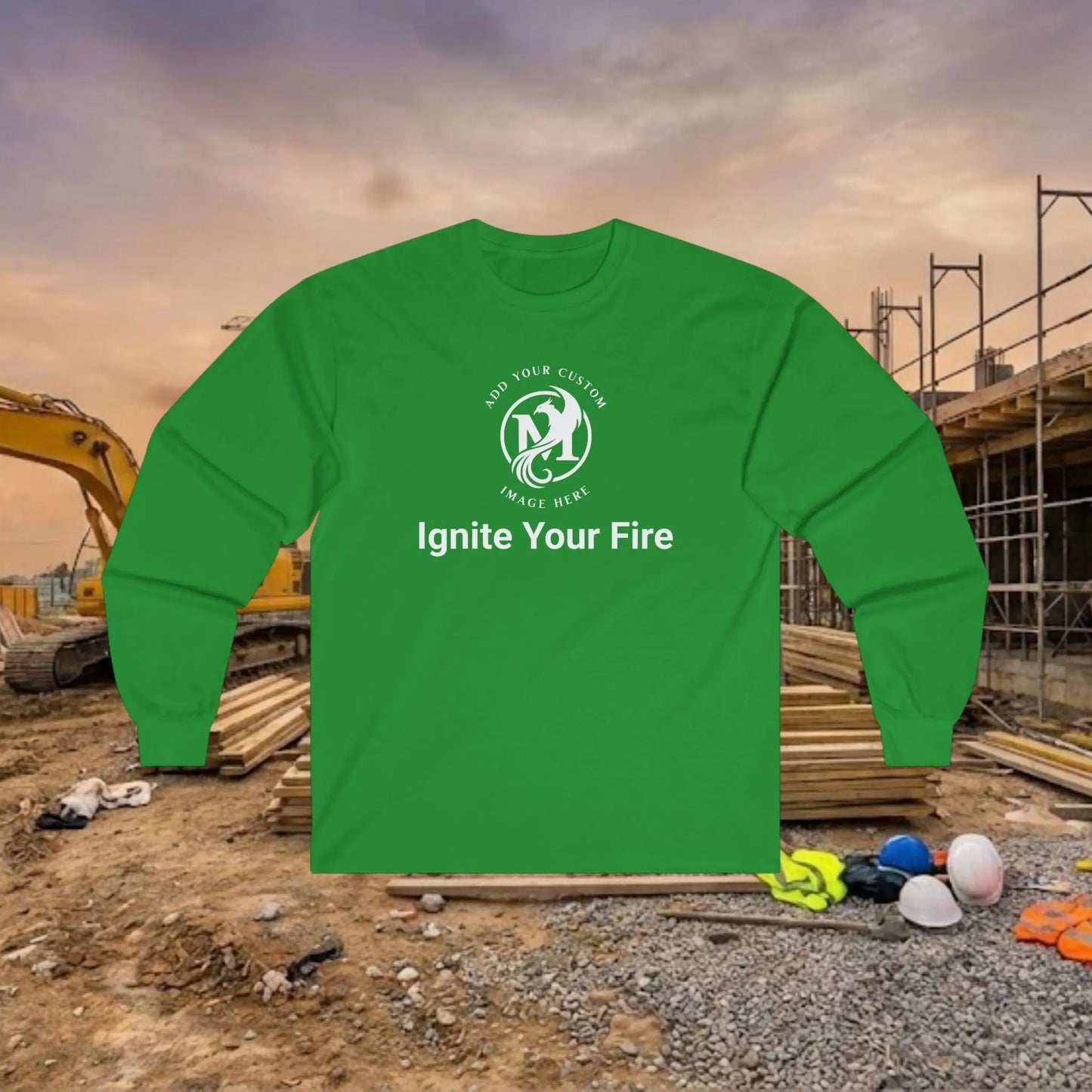 Custom Workwear Long Sleeve T-Shirt - Center Chest Logo & Crew Name (Ultra Cotton)