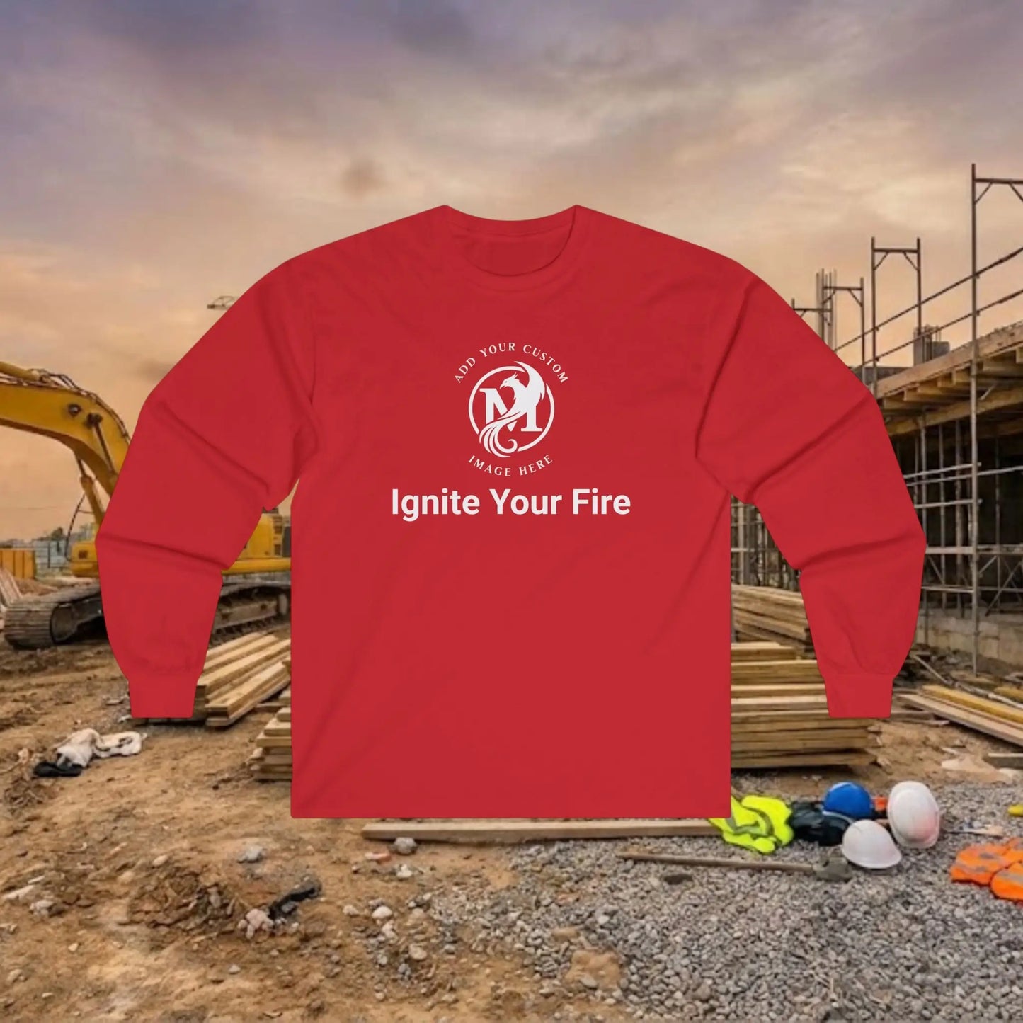 Custom Workwear Long Sleeve T-Shirt - Center Chest Logo & Crew Name (Ultra Cotton)