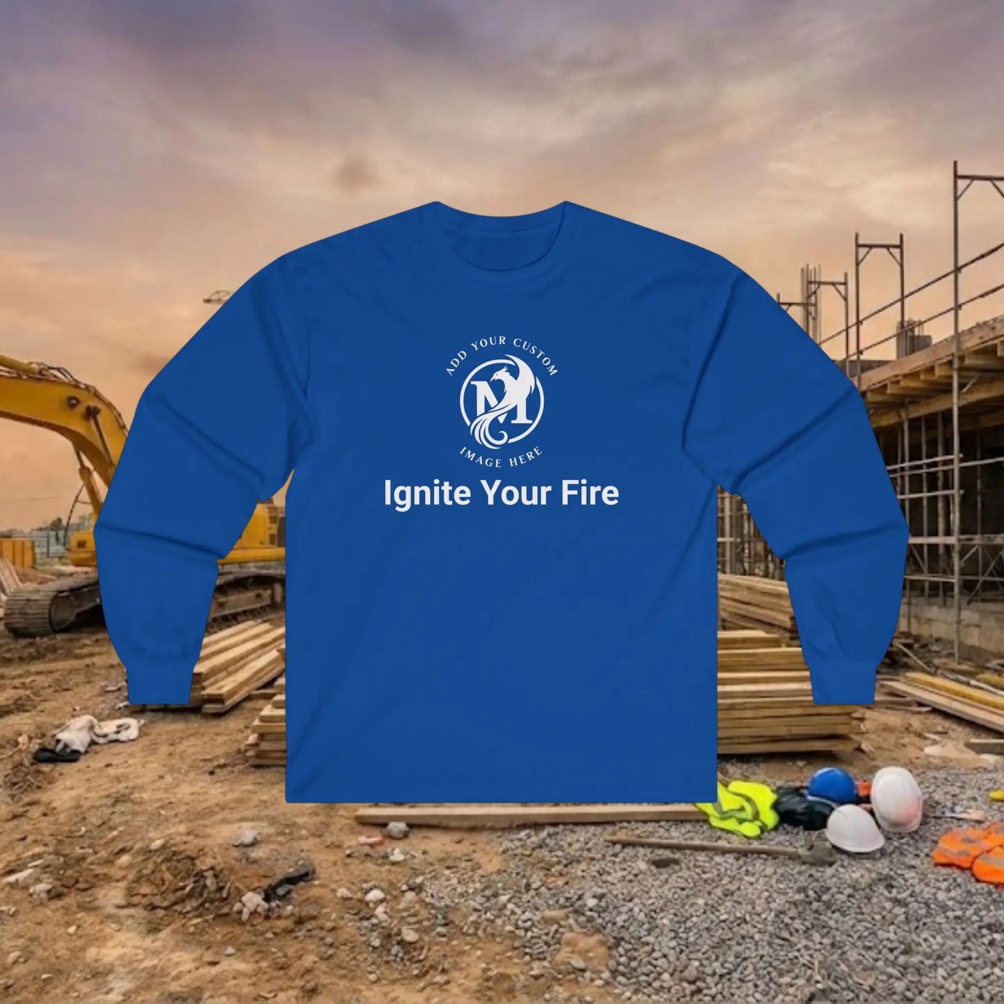 Custom Workwear Long Sleeve T-Shirt - Center Chest Logo & Crew Name (Ultra Cotton)