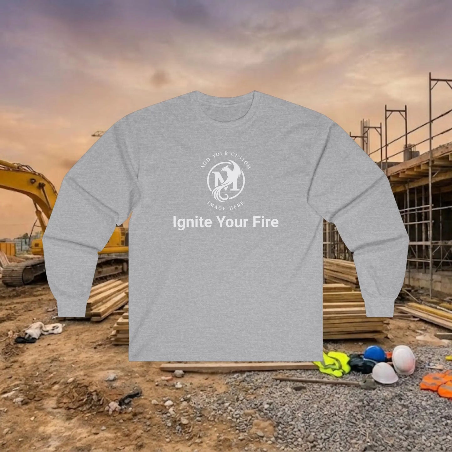 Custom Workwear Long Sleeve T-Shirt - Center Chest Logo & Crew Name (Ultra Cotton)