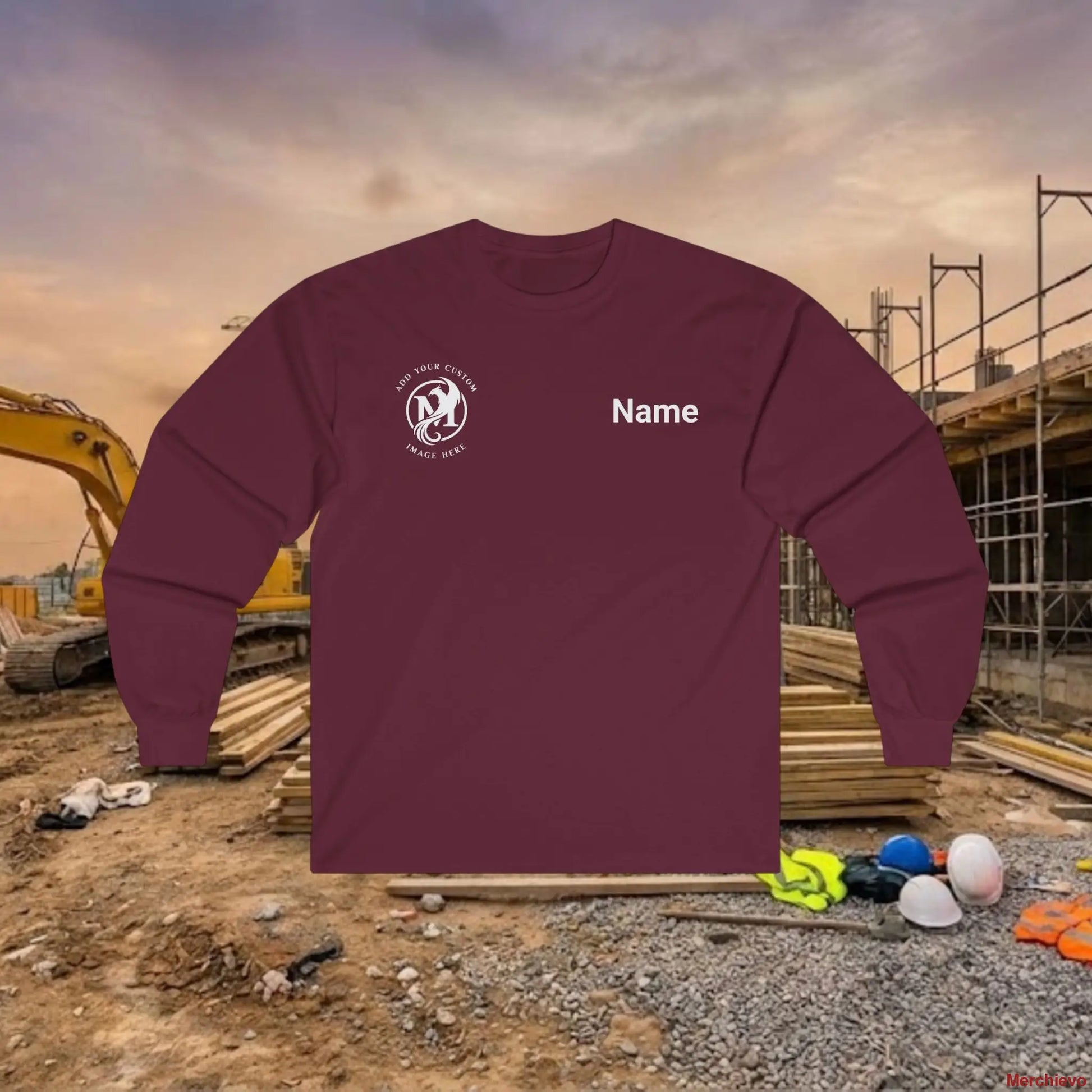 Custom Workwear Long Sleeve T-Shirt - Right Chest Logo & Crew Name (Ultra Cotton) Long-sleeve