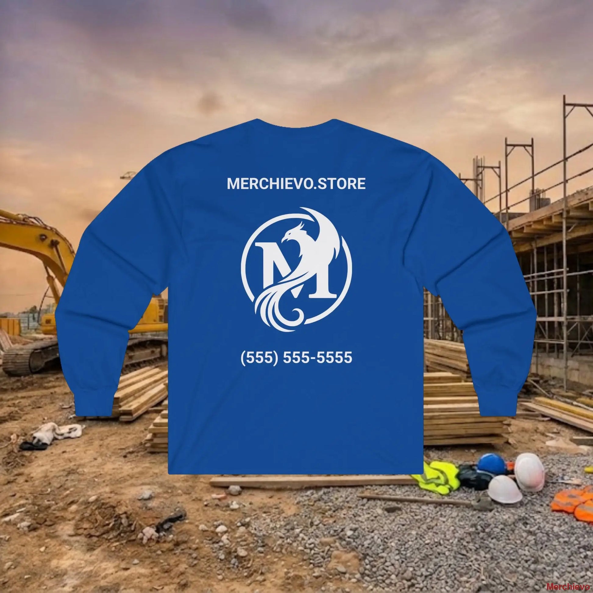 Custom Workwear Long Sleeve T-Shirt - Right Chest Logo & Crew Name (Ultra Cotton) Long-sleeve