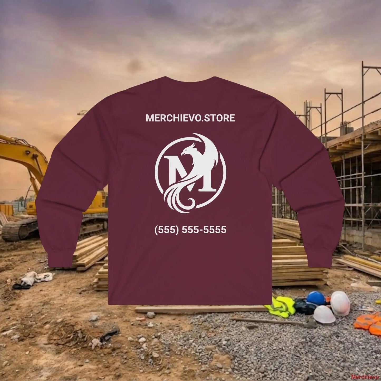 Custom Workwear Long Sleeve T-Shirt - Right Chest Logo & Crew Name (Ultra Cotton) Maroon / S Long-sleeve