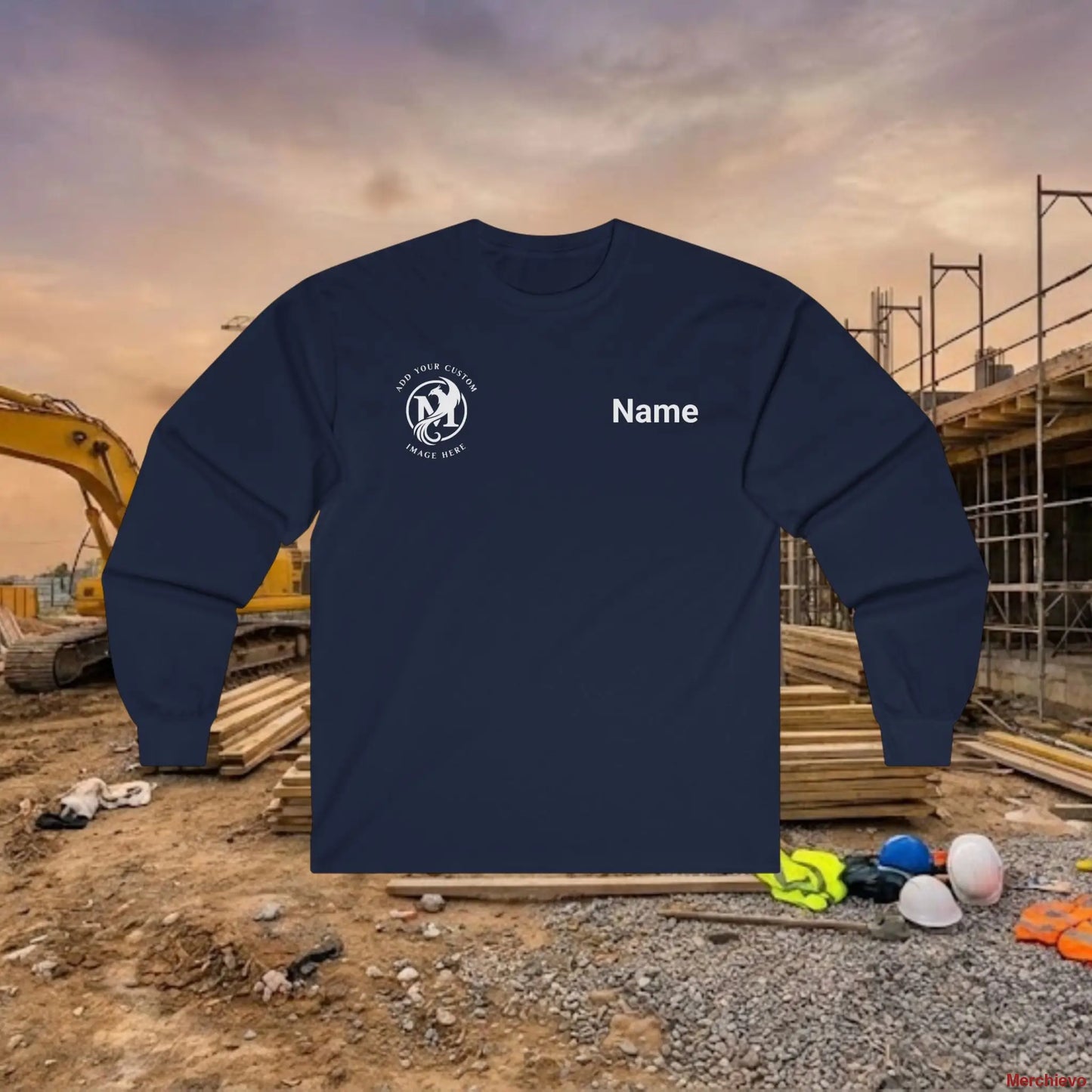 Custom Workwear Long Sleeve T-Shirt - Right Chest Logo & Crew Name (Ultra Cotton) Navy / S Long-sleeve