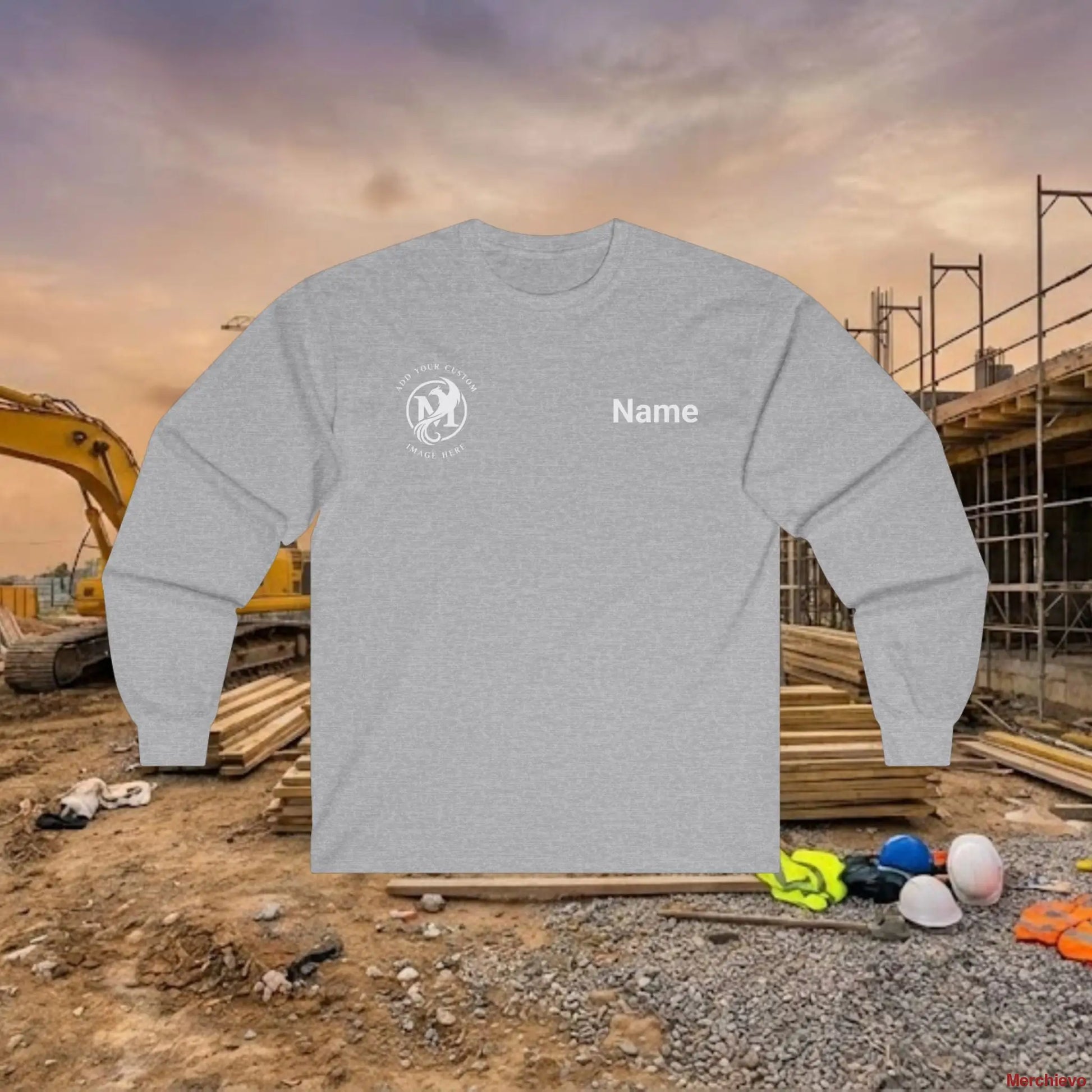 Custom Workwear Long Sleeve T-Shirt - Right Chest Logo & Crew Name (Ultra Cotton) Sport Grey / S Long-sleeve