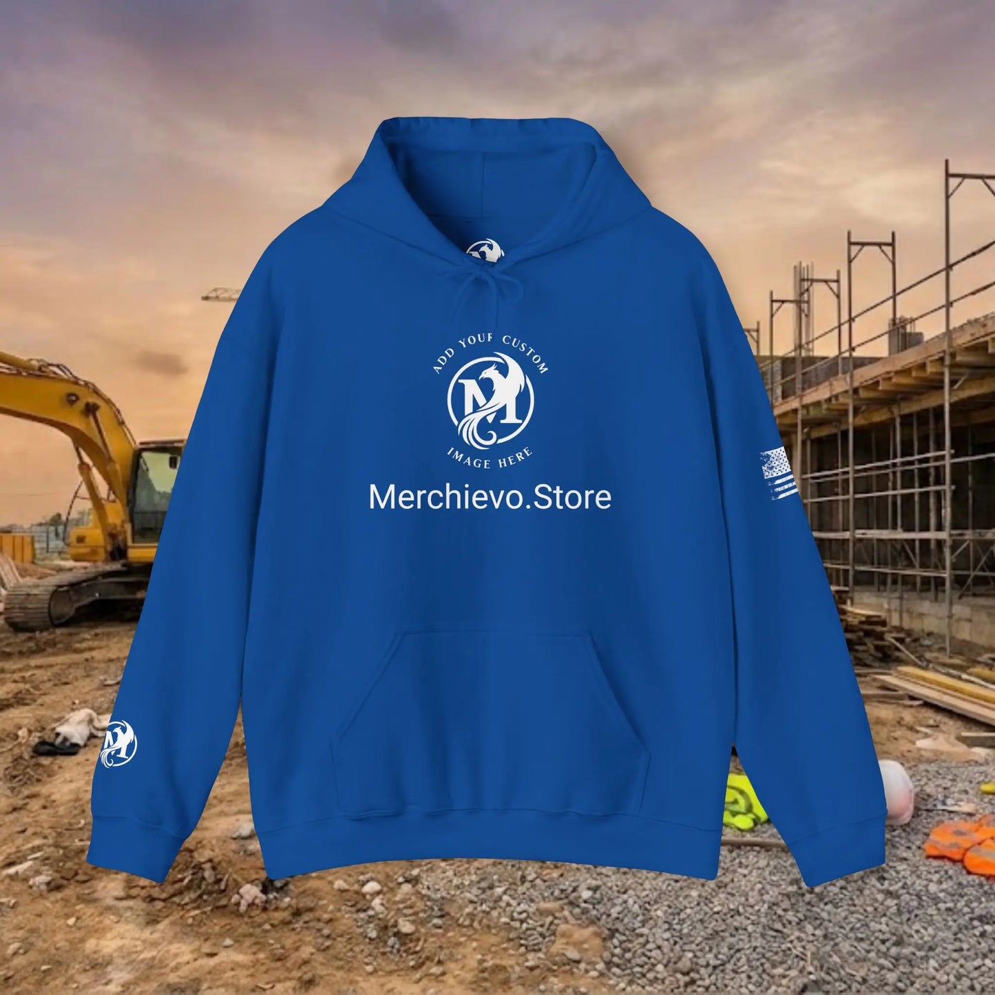 Custom Workwear Pull Over Hoodie – Center Chest Company Logo & Name (Gildan Heavy Blend)