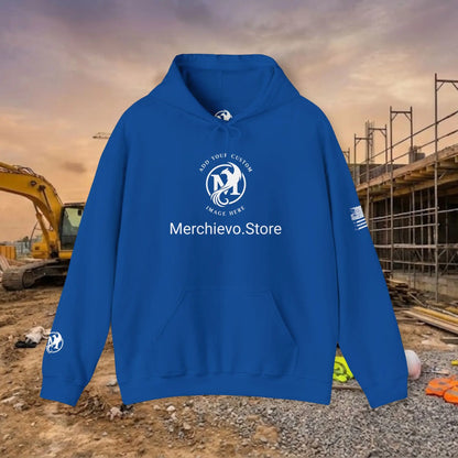 Custom Workwear Pull Over Hoodie – Center Chest Company Logo & Name (Gildan Heavy Blend)
