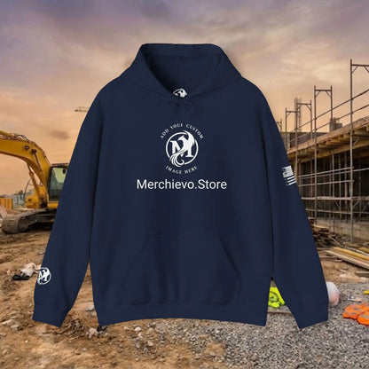 Custom Workwear Pull Over Hoodie – Center Chest Company Logo & Name (Gildan Heavy Blend)