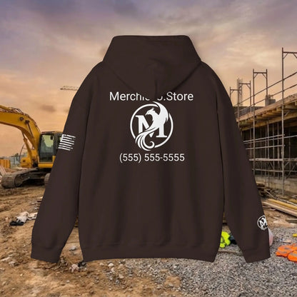 Custom Workwear Pull Over Hoodie – Center Chest Company Logo & Name (Gildan Heavy Blend)