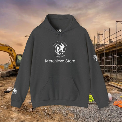 Custom Workwear Pull Over Hoodie – Center Chest Company Logo & Name (Gildan Heavy Blend)