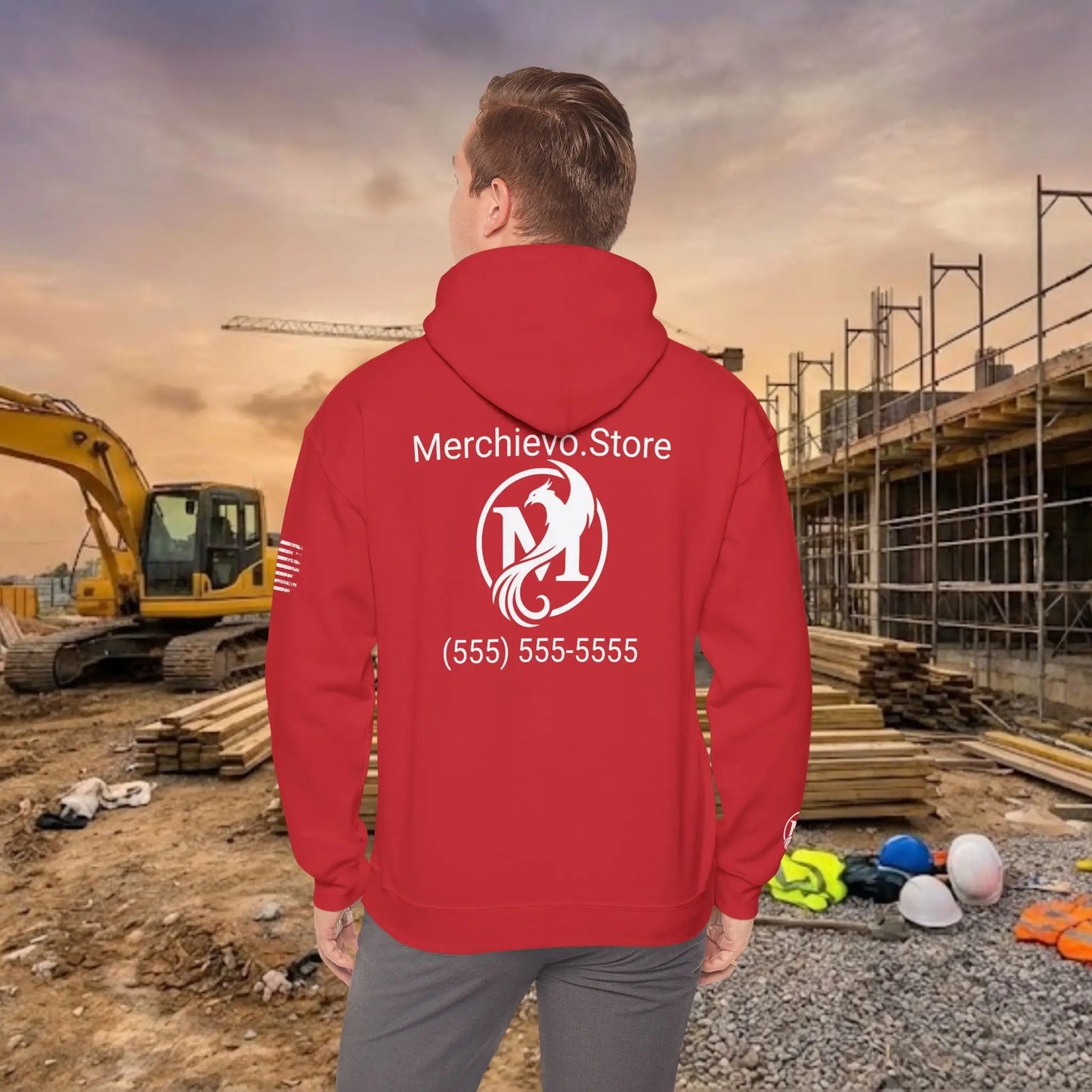 Custom Workwear Pull Over Hoodie – Center Chest Company Logo & Name (Gildan Heavy Blend)