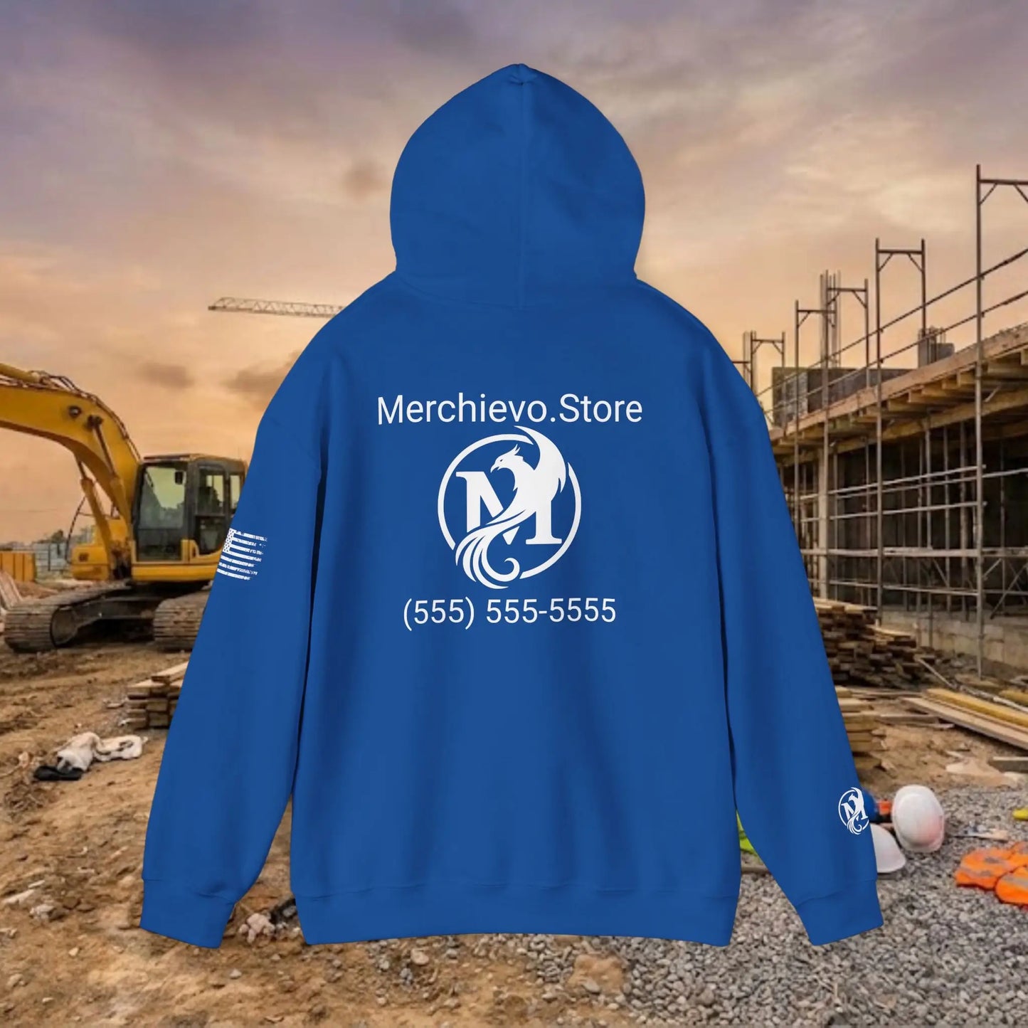 Custom Workwear Pull Over Hoodie – Center Chest Company Logo & Name (Gildan Heavy Blend)