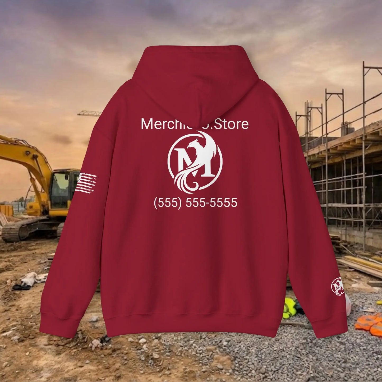 Custom Workwear Pull Over Hoodie – Center Chest Company Logo & Name (Gildan Heavy Blend)