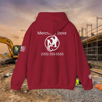 Custom Workwear Pull Over Hoodie – Center Chest Company Logo & Name (Gildan Heavy Blend)