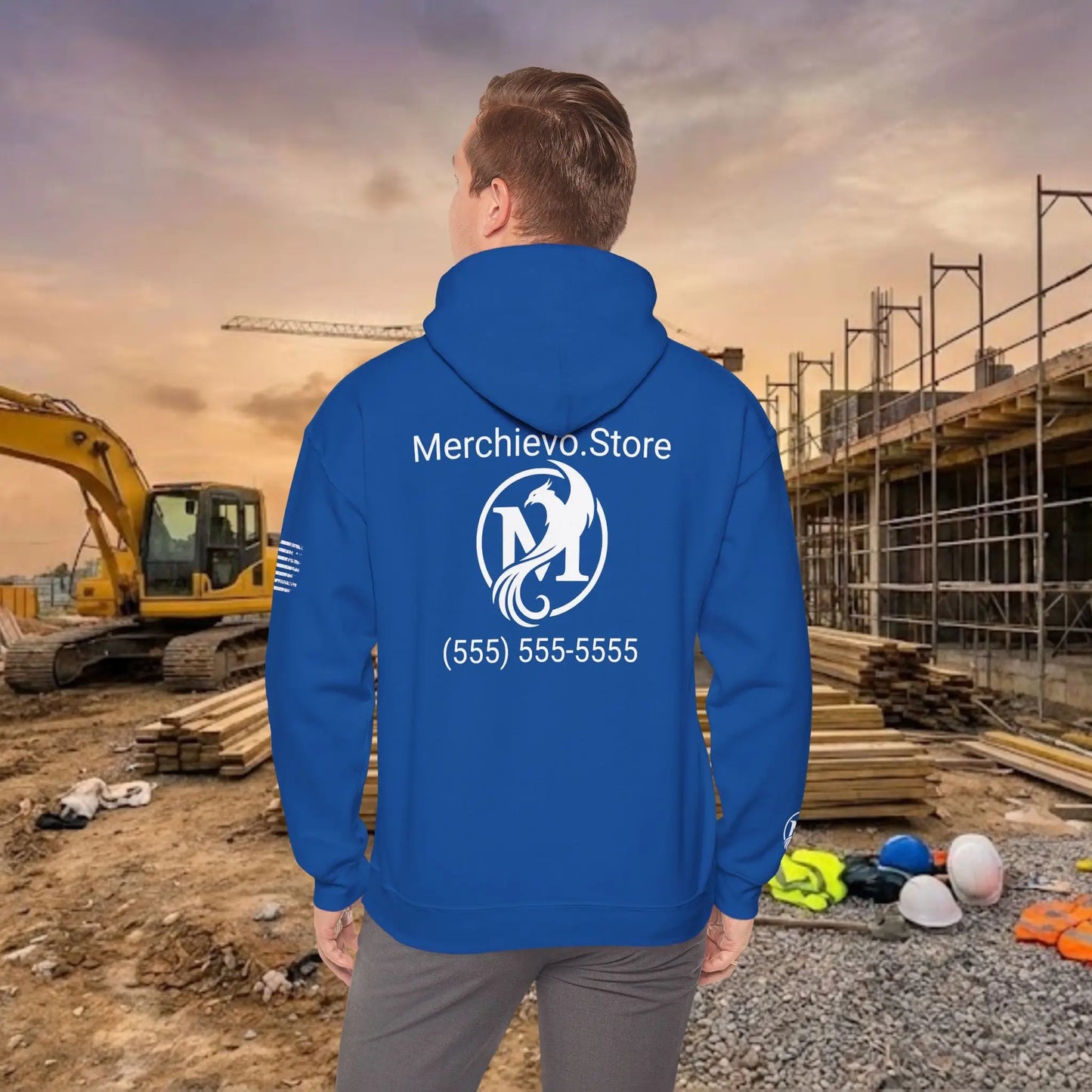 Custom Workwear Pull Over Hoodie – Center Chest Company Logo & Name (Gildan Heavy Blend)