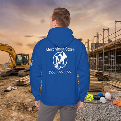 Custom Workwear Pull Over Hoodie – Center Chest Company Logo & Name (Gildan Heavy Blend)