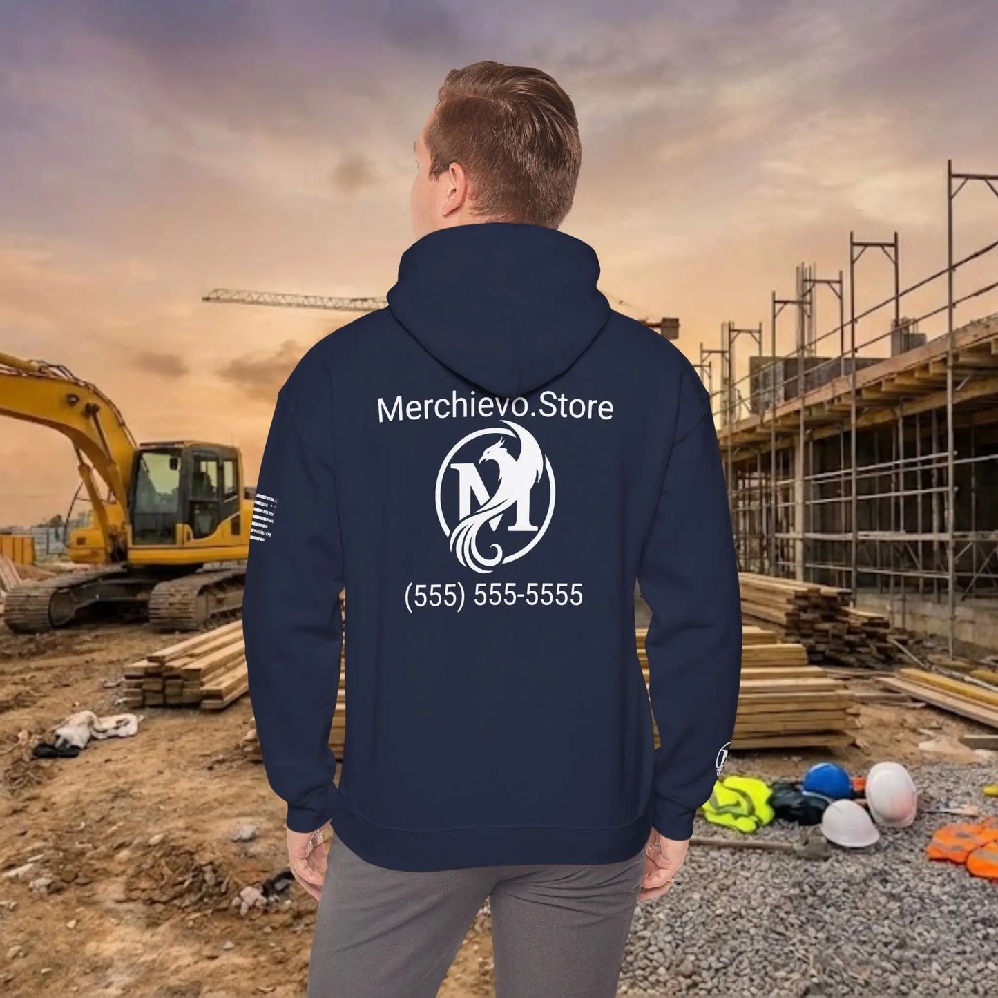 Custom Workwear Pull Over Hoodie – Center Chest Company Logo & Name (Gildan Heavy Blend)