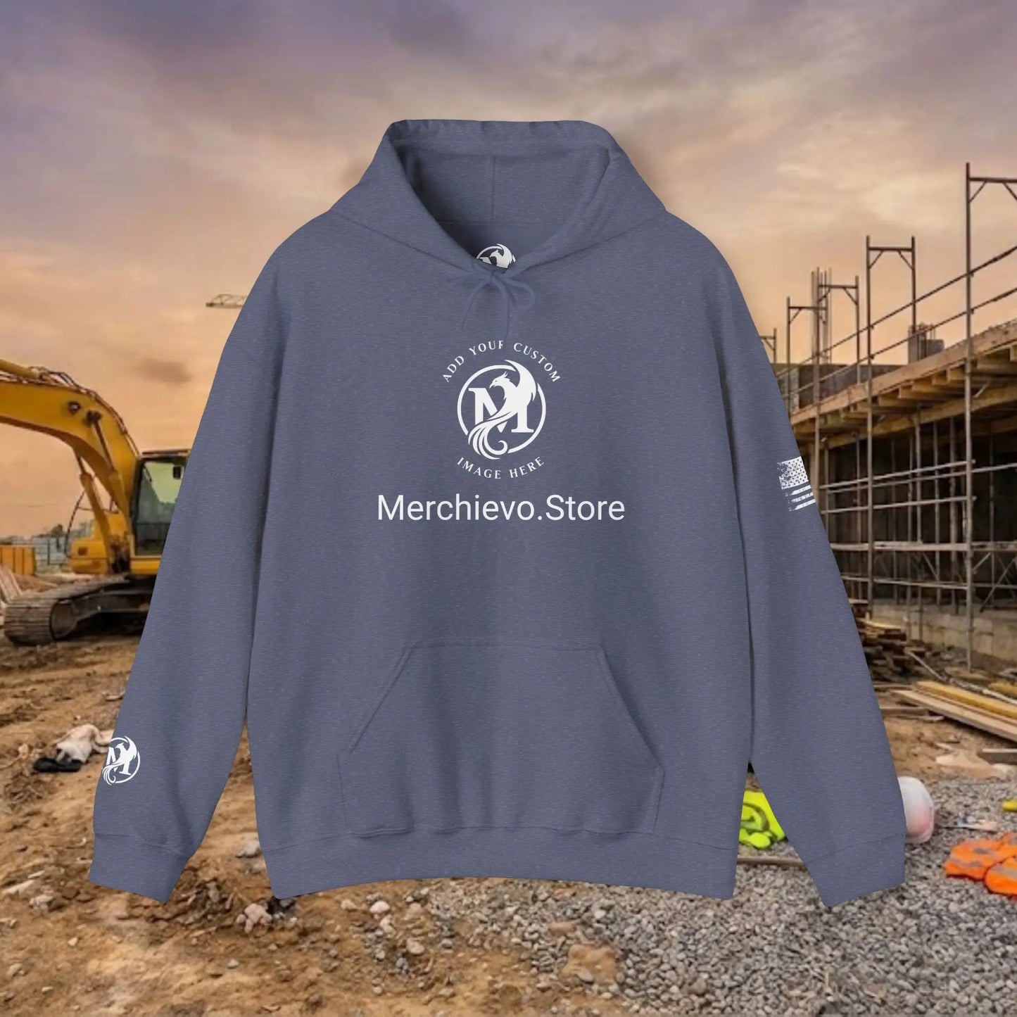 Custom Workwear Pull Over Hoodie – Center Chest Company Logo & Name (Gildan Heavy Blend)