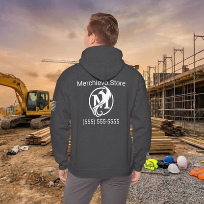 Custom Workwear Pull Over Hoodie – Center Chest Company Logo & Name (Gildan Heavy Blend)