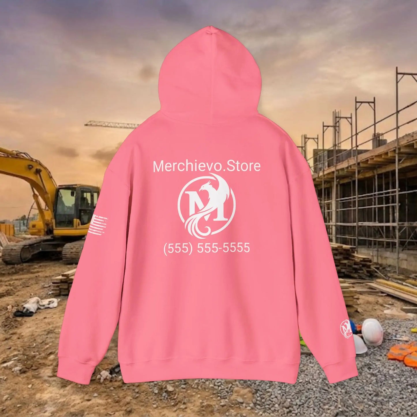 Custom Workwear Pull Over Hoodie – Center Chest Company Logo & Name (Gildan Heavy Blend)