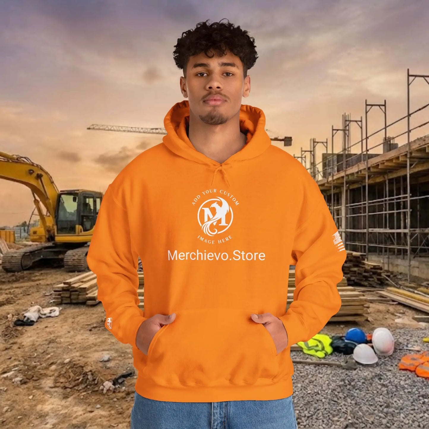 Custom Workwear Pull Over Hoodie – Center Chest Company Logo & Name (Gildan Heavy Blend)