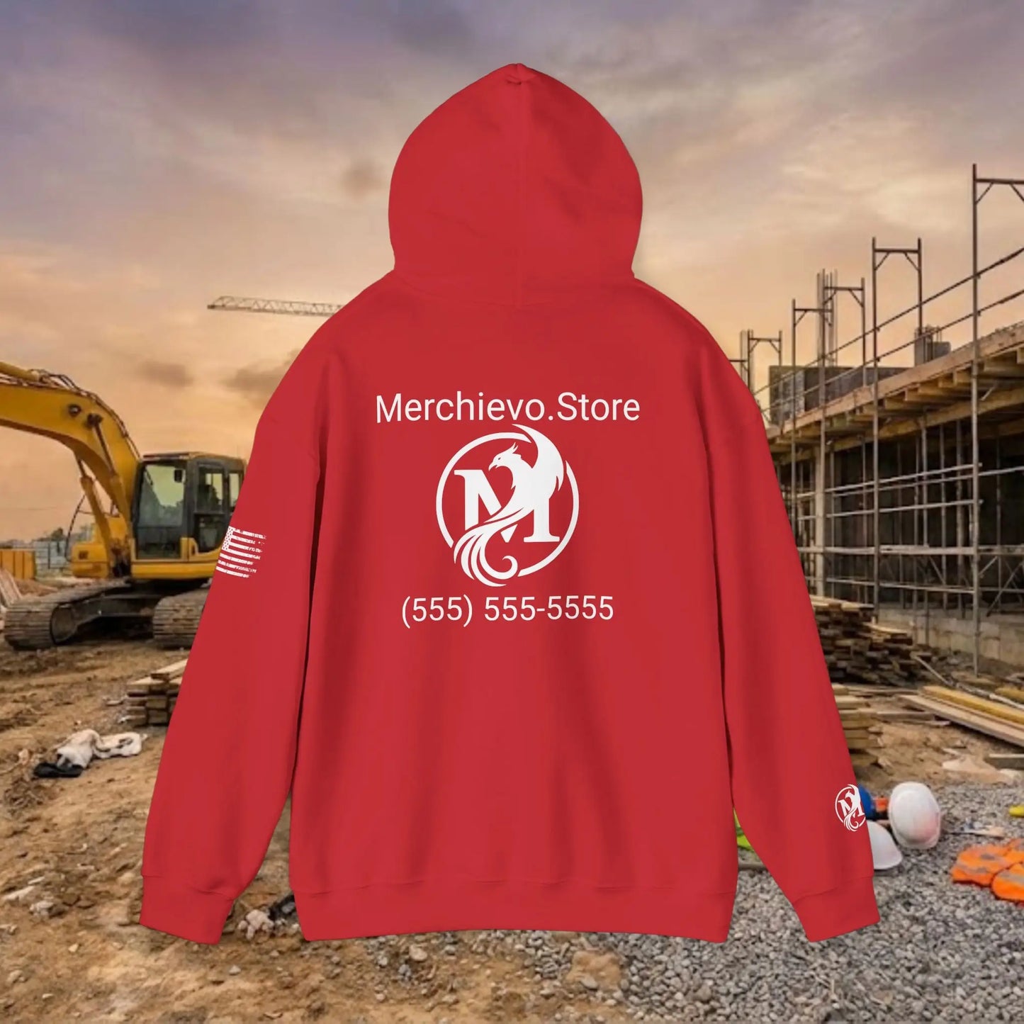 Custom Workwear Pull Over Hoodie – Center Chest Company Logo & Name (Gildan Heavy Blend)
