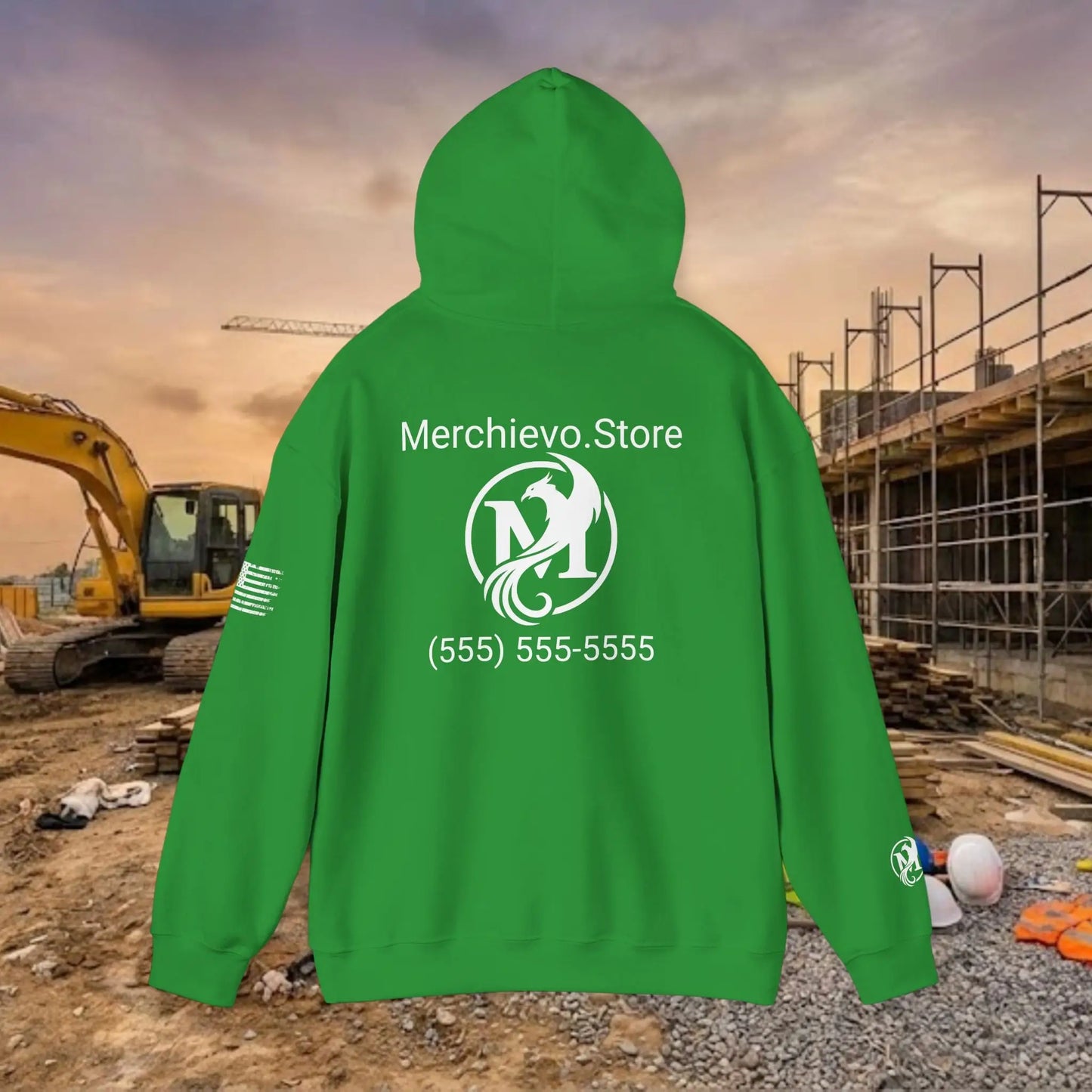 Custom Workwear Pull Over Hoodie – Center Chest Company Logo & Name (Gildan Heavy Blend)