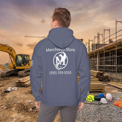 Custom Workwear Pull Over Hoodie – Center Chest Company Logo & Name (Gildan Heavy Blend)