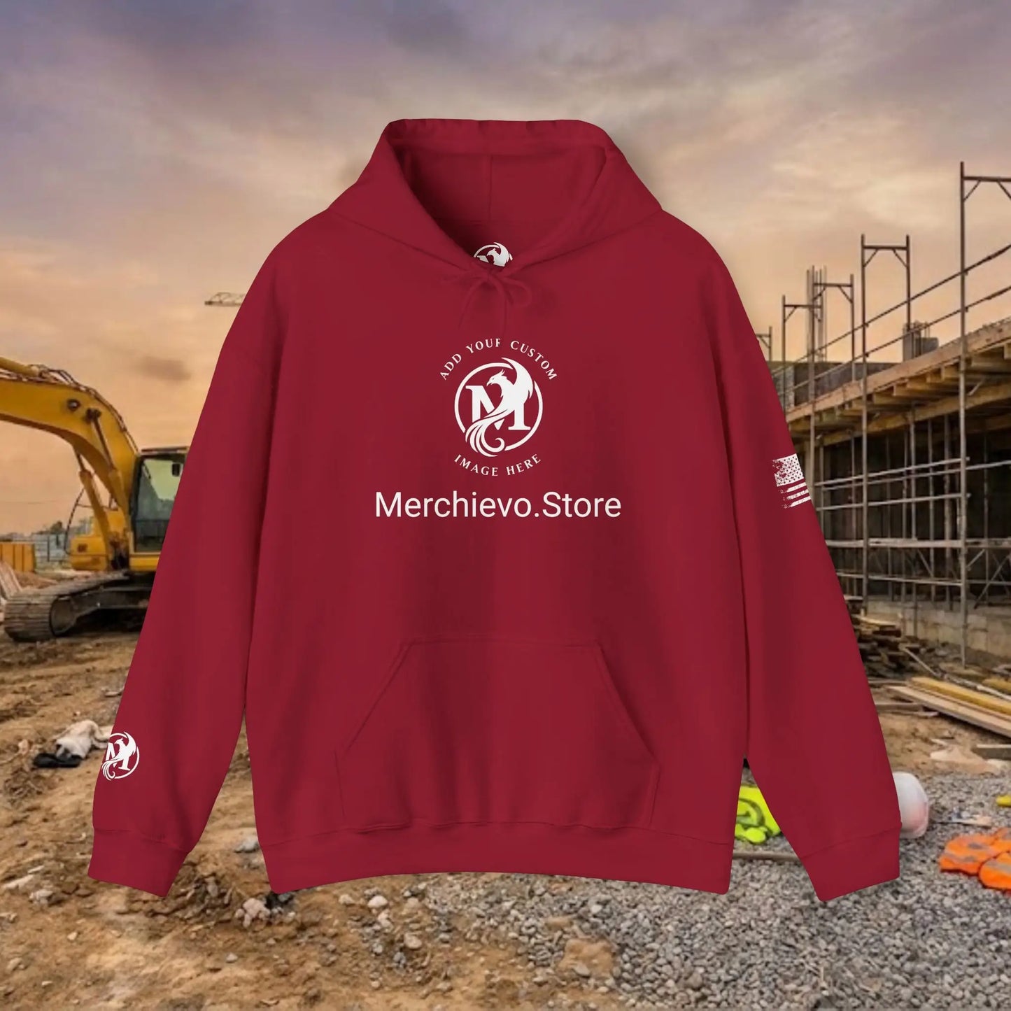 Custom Workwear Pull Over Hoodie – Center Chest Company Logo & Name (Gildan Heavy Blend)