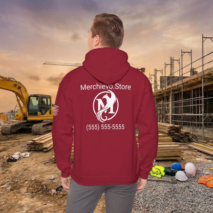 Custom Workwear Pull Over Hoodie – Center Chest Company Logo & Name (Gildan Heavy Blend)