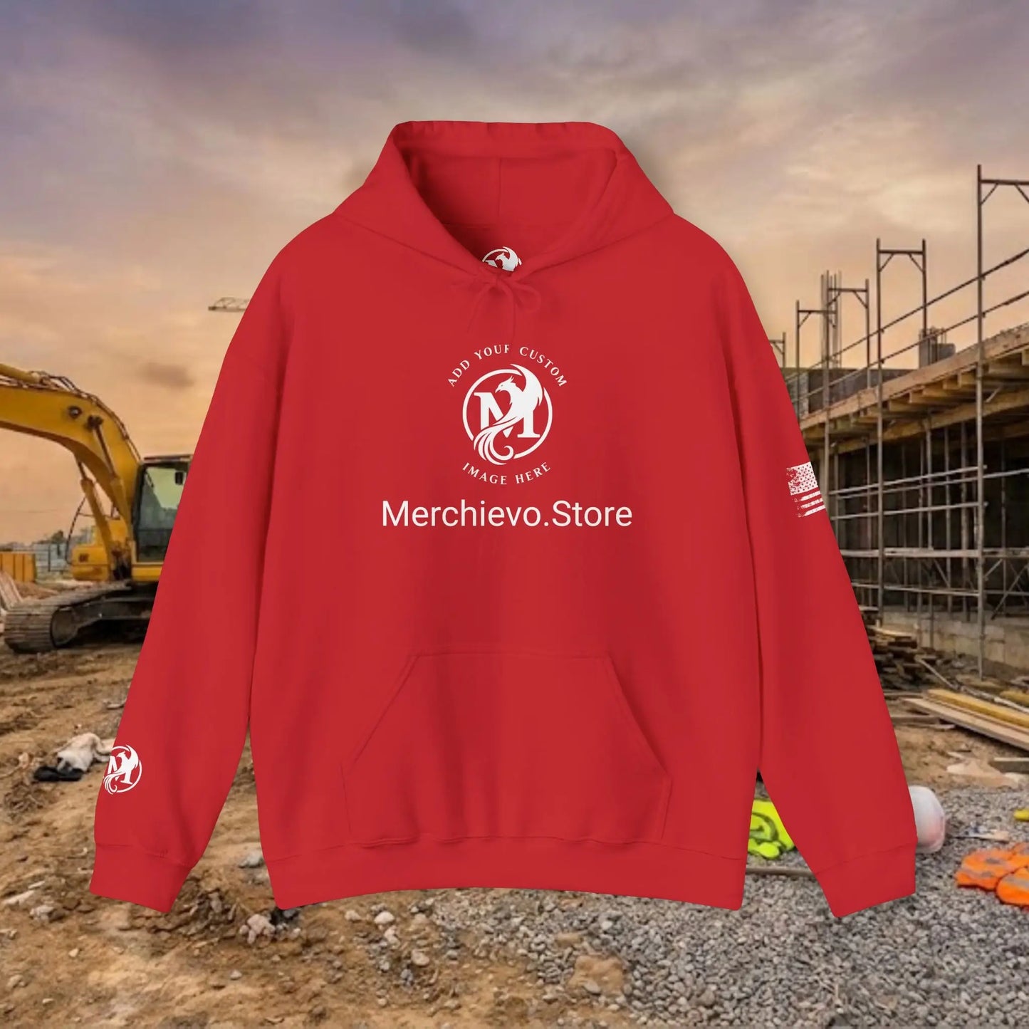 Custom Workwear Pull Over Hoodie – Center Chest Company Logo & Name (Gildan Heavy Blend)