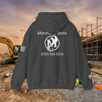 Custom Workwear Pull Over Hoodie – Center Chest Company Logo & Name (Gildan Heavy Blend)