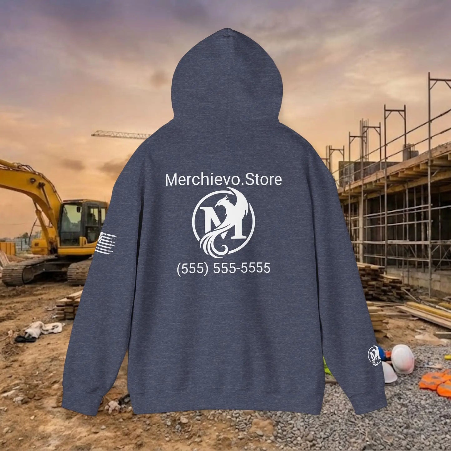 Custom Workwear Pull Over Hoodie – Center Chest Company Logo & Name (Gildan Heavy Blend)