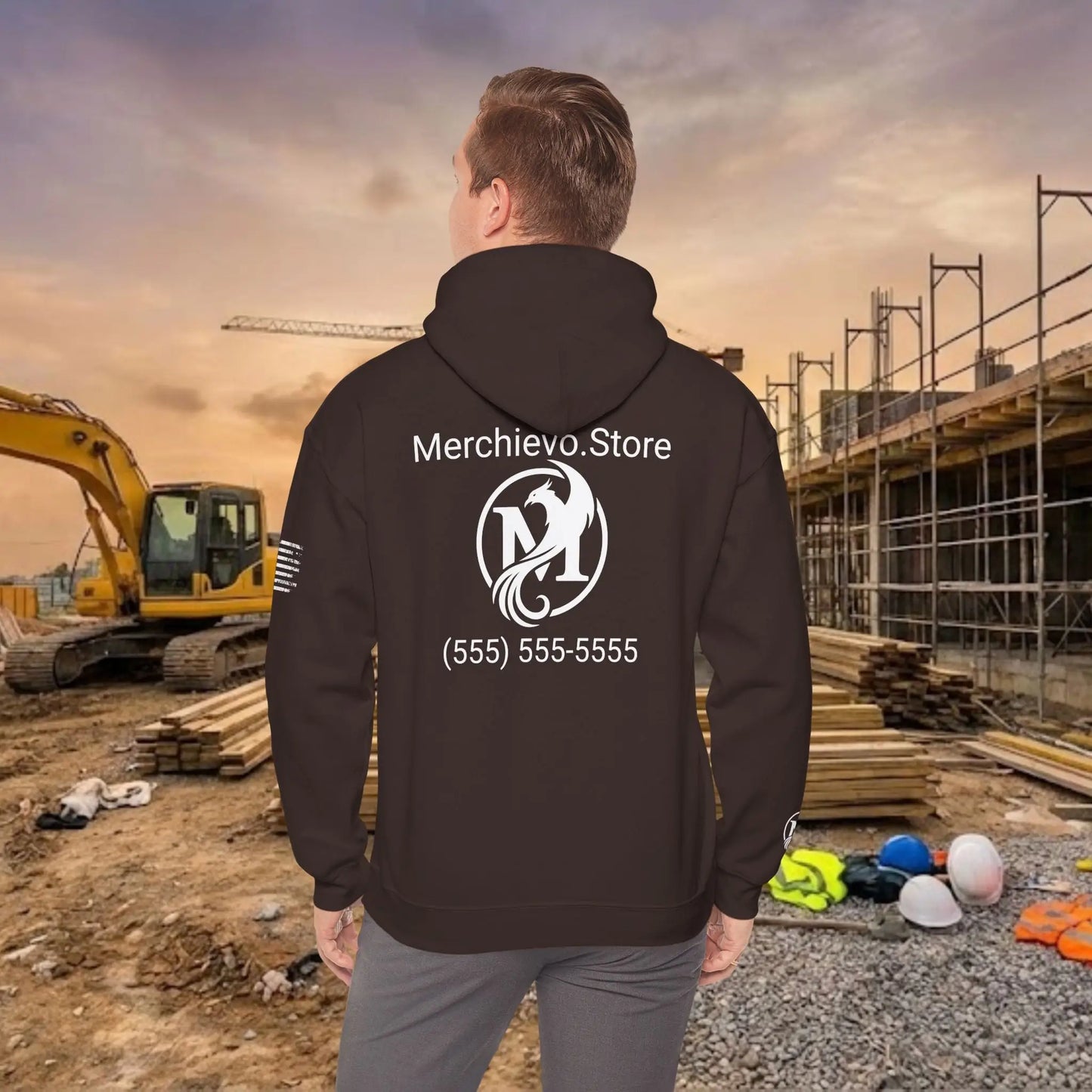 Custom Workwear Pull Over Hoodie – Center Chest Company Logo & Name (Gildan Heavy Blend)