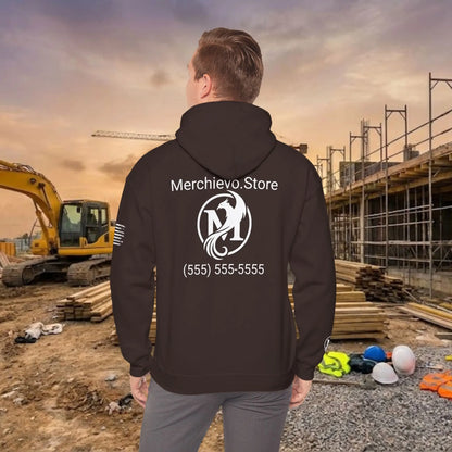 Custom Workwear Pull Over Hoodie – Center Chest Company Logo & Name (Gildan Heavy Blend)