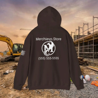 Custom Workwear Pull Over Hoodie – Center Chest Company Logo & Name (Gildan Heavy Blend)
