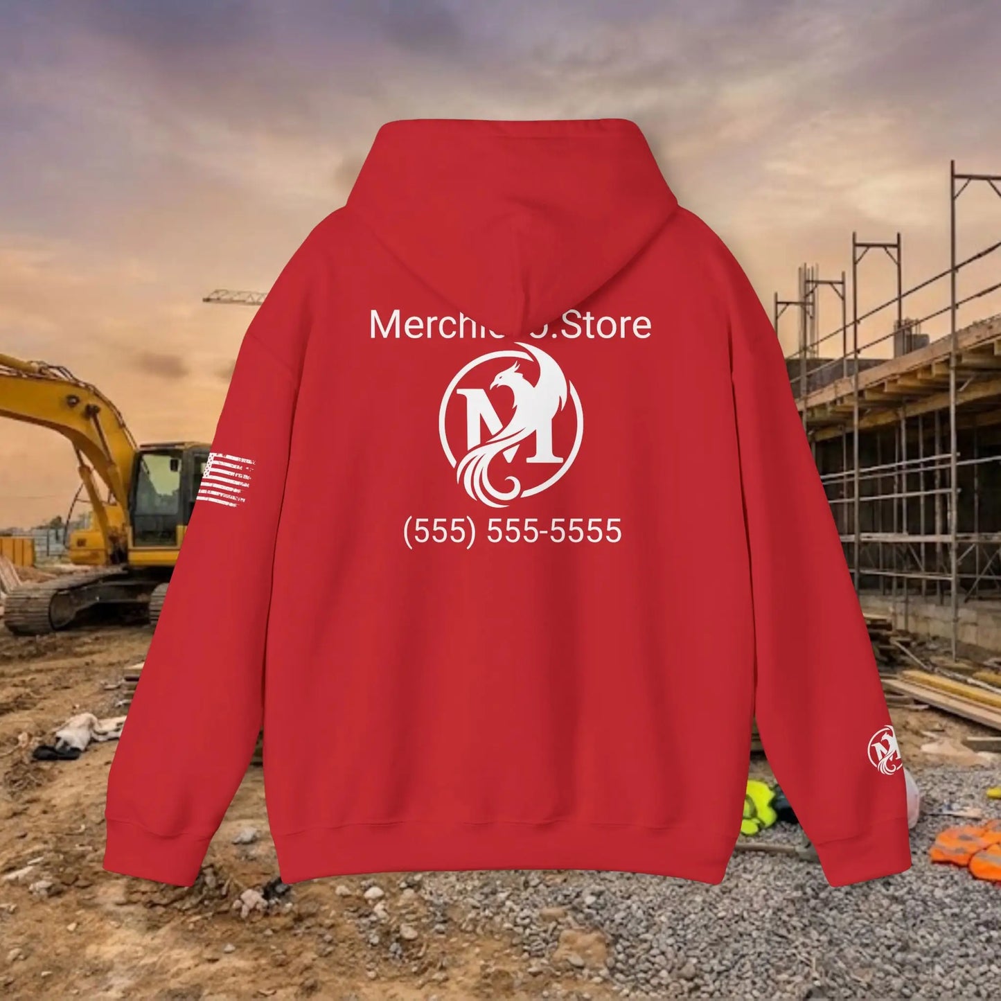 Custom Workwear Pull Over Hoodie – Center Chest Company Logo & Name (Gildan Heavy Blend)