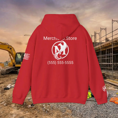 Custom Workwear Pull Over Hoodie – Center Chest Company Logo & Name (Gildan Heavy Blend)