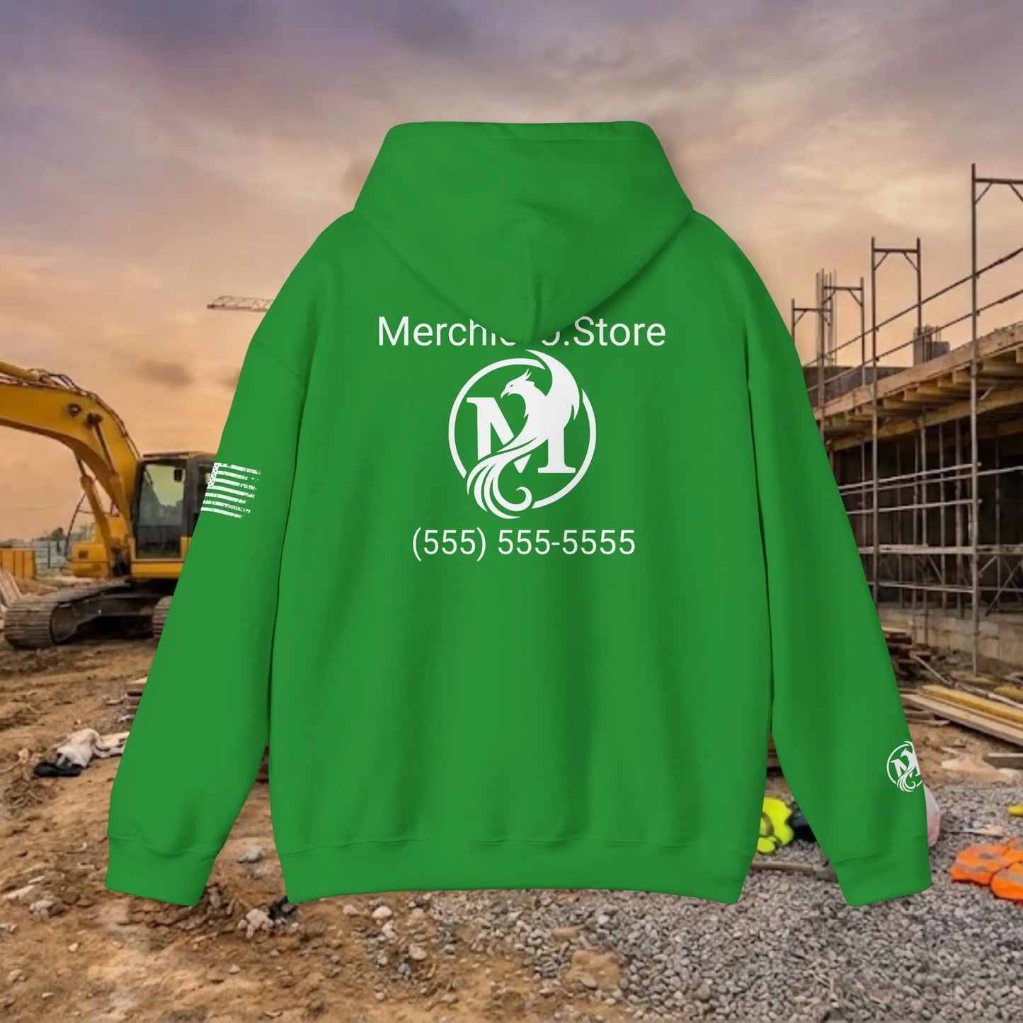 Custom Workwear Pull Over Hoodie – Center Chest Company Logo & Name (Gildan Heavy Blend)