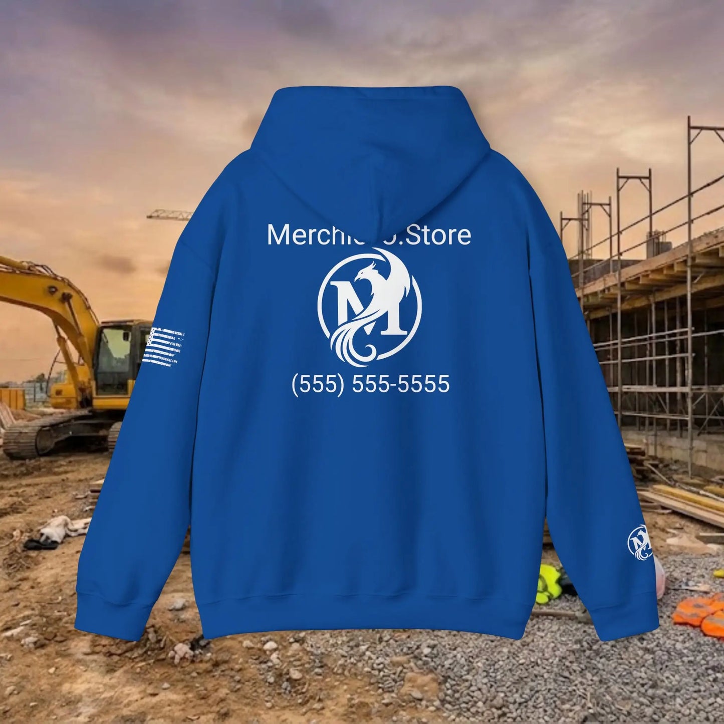 Custom Workwear Pull Over Hoodie – Center Chest Company Logo & Name (Gildan Heavy Blend)