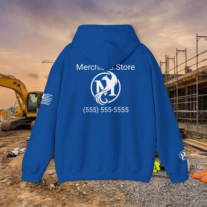 Custom Workwear Pull Over Hoodie – Center Chest Company Logo & Name (Gildan Heavy Blend)