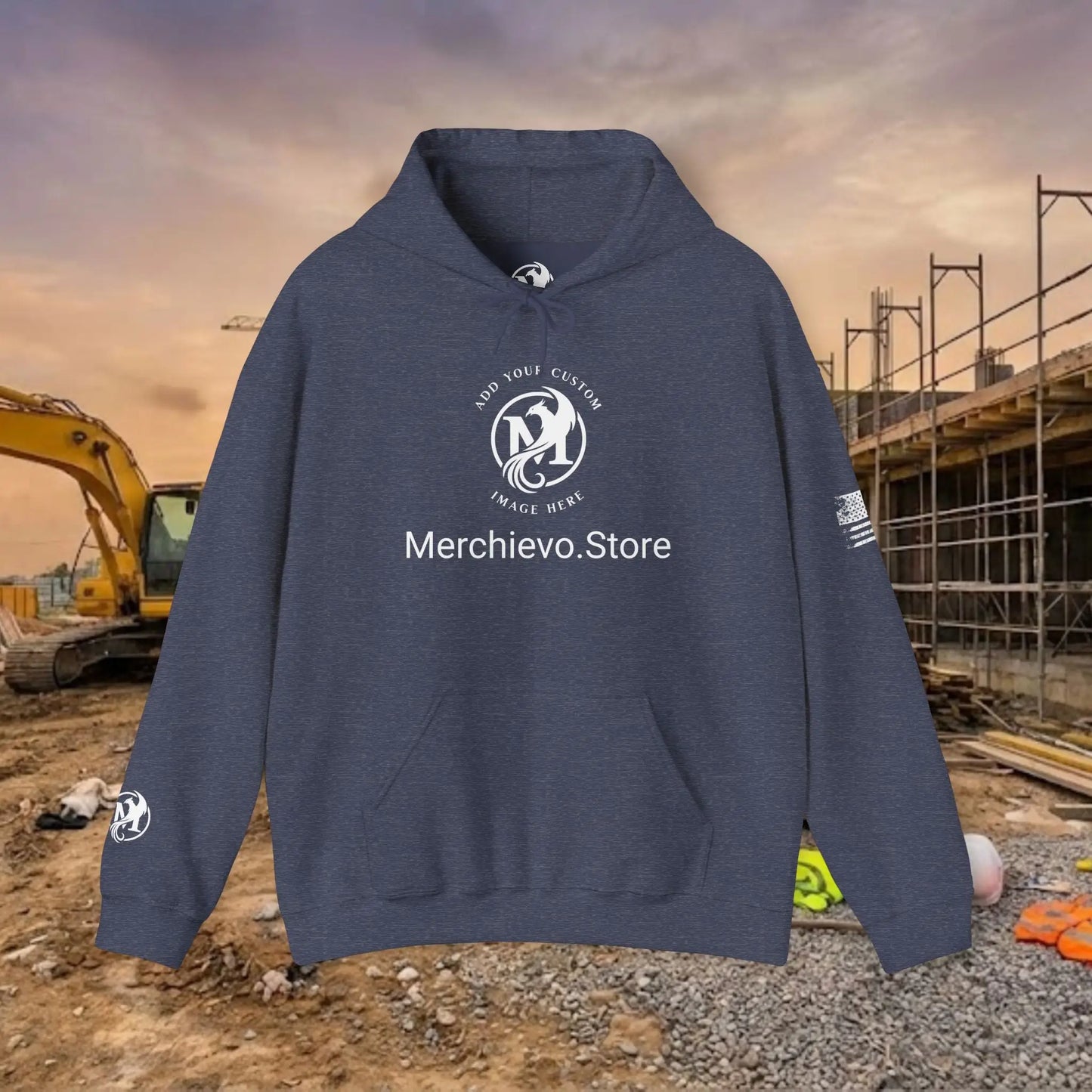 Custom Workwear Pull Over Hoodie – Center Chest Company Logo & Name (Gildan Heavy Blend)