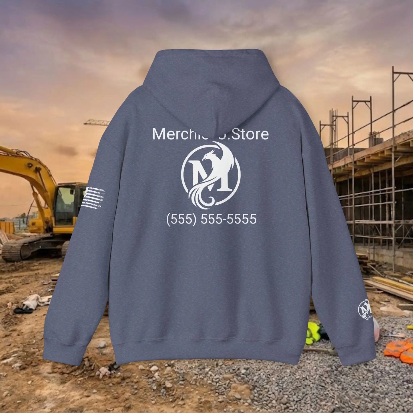 Custom Workwear Pull Over Hoodie – Center Chest Company Logo & Name (Gildan Heavy Blend)