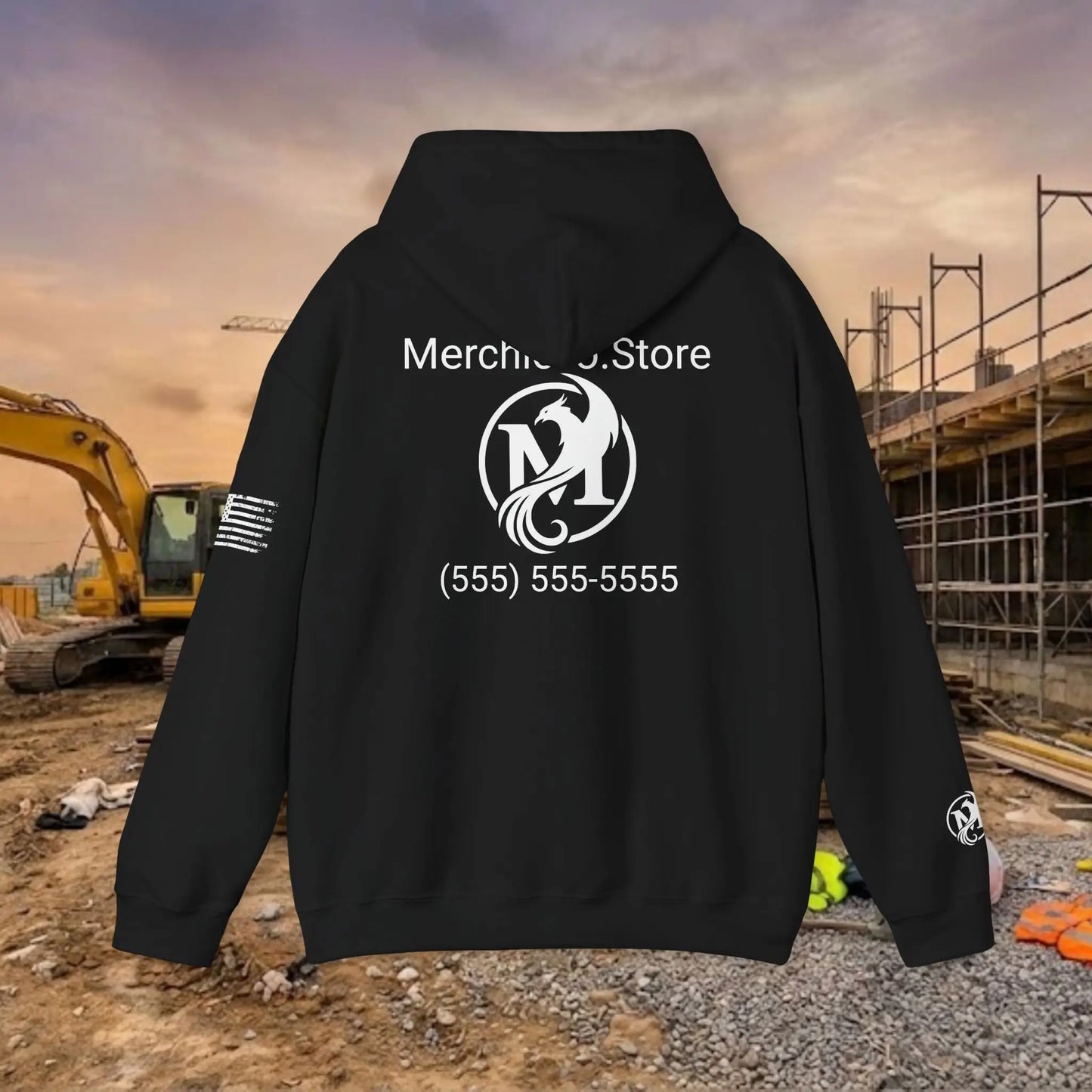 Custom Workwear Pull Over Hoodie – Center Chest Company Logo & Name (Gildan Heavy Blend)